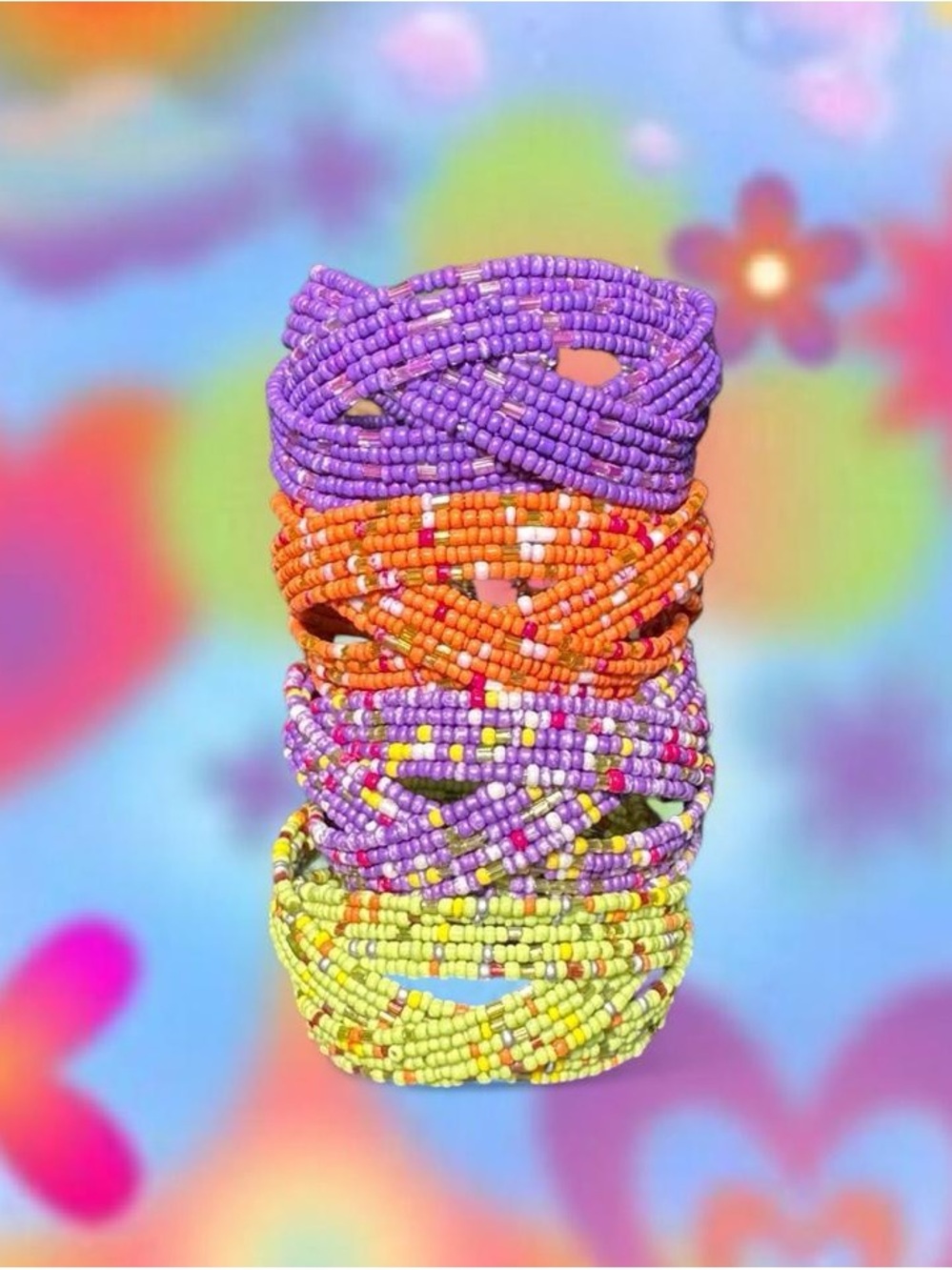 Handmade Beaded Stack Bracelets - Purple, Orange, Lavender, Yellow